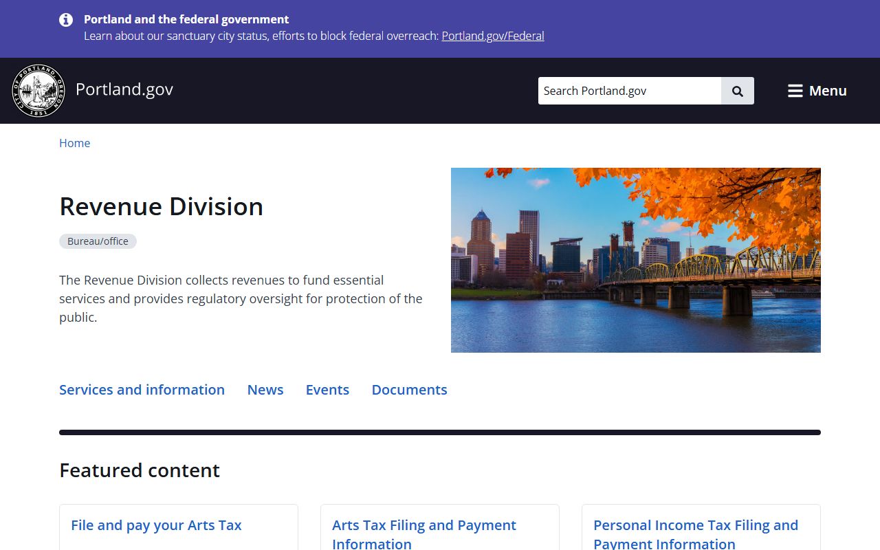 Portland Revenue Division portal for Portland white pages business records