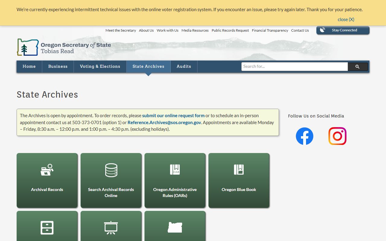 Oregon State Archives historical records white pages