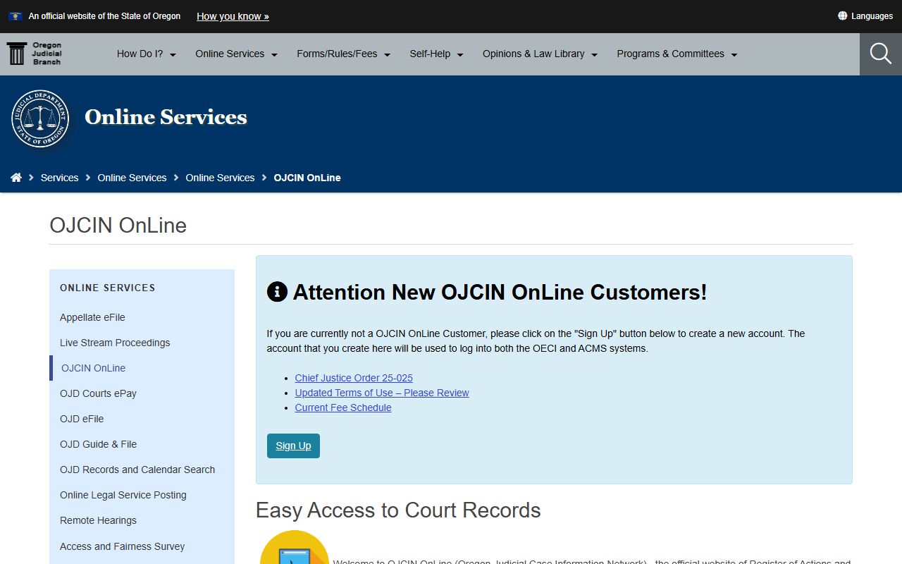 Oregon OJCIN court records directory white pages