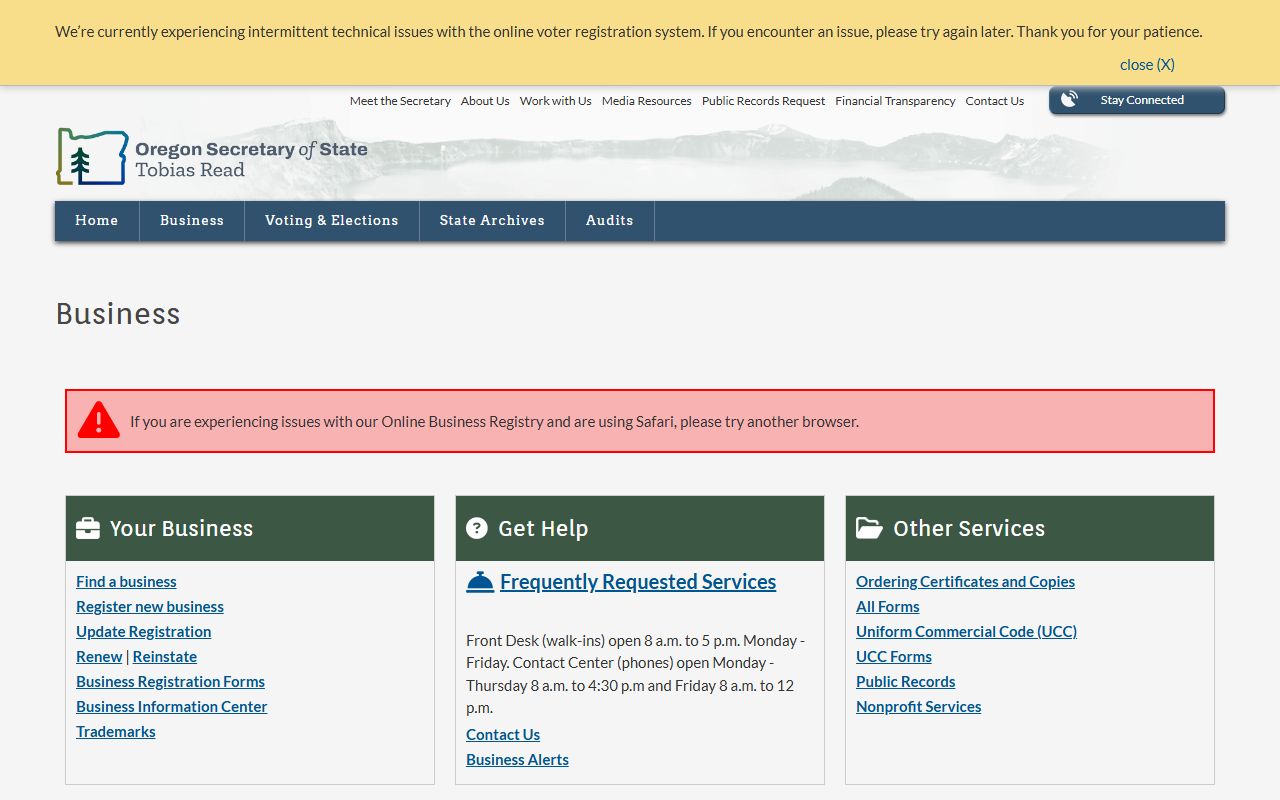 Oregon Secretary of State business registry white pages