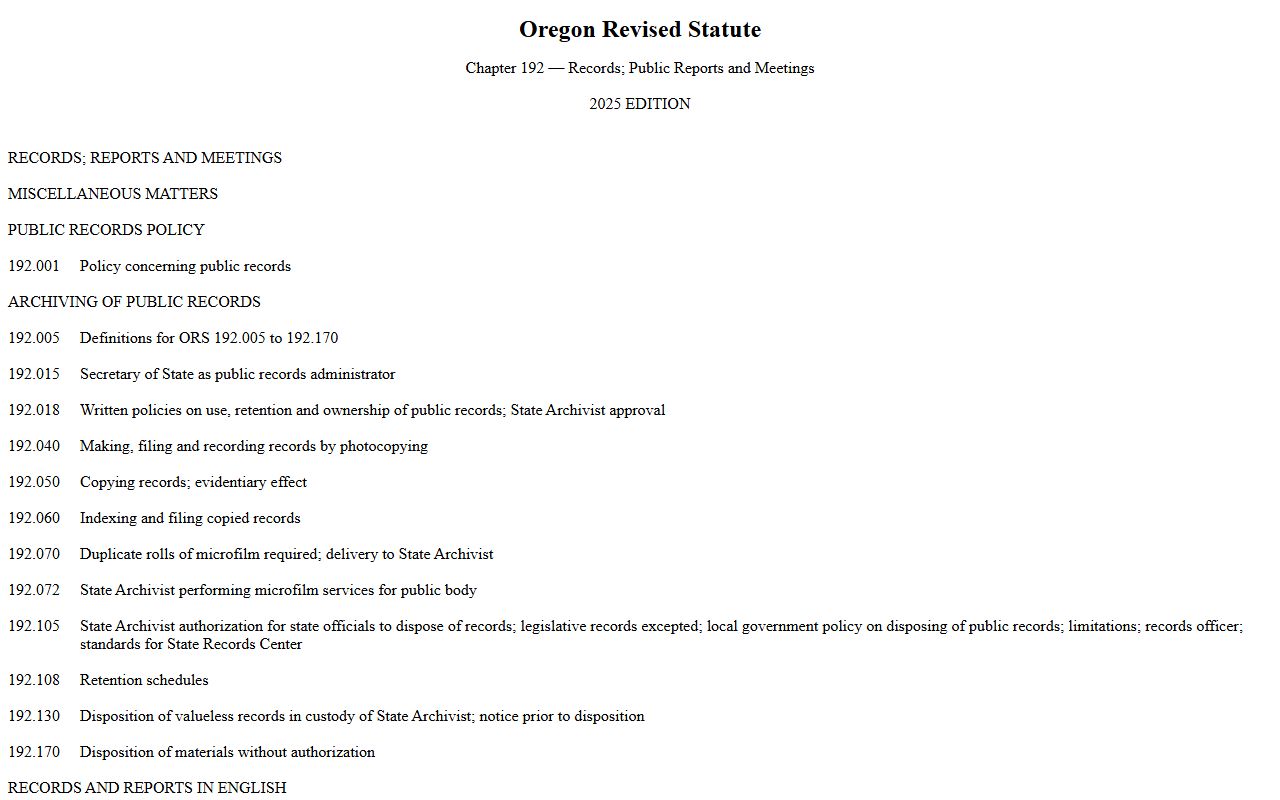 Oregon ORS 192 public records law white pages